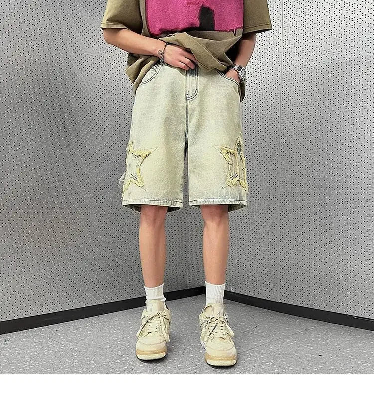 Denim Shorts Men's Summer Thin Wash Retro Yellow Mud Pants American High Street Casual Five-point Pants