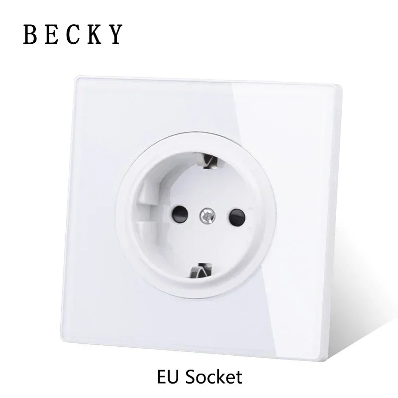 White Tempered Glass Work Driving Arm Wall Light Switch Led Indicator Light EU UK Standard 1/2/3/4gang Bedroom Usb Switch Socket