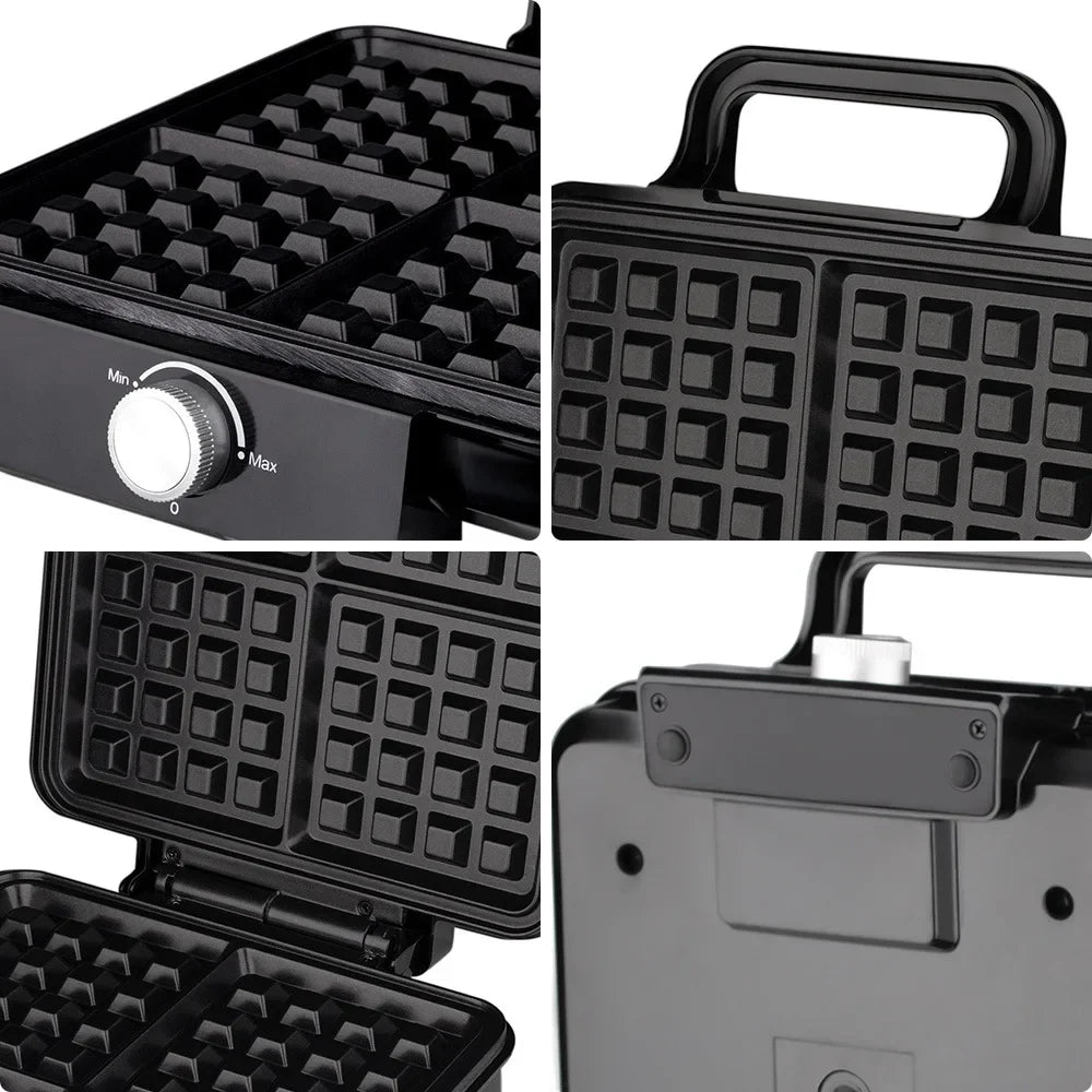 220V Fully Automatic 1500W Double-sided Heating Four-piece Waffle Machine, Breakfast Kitchen Sandwich Machine, Electric Cake Pan