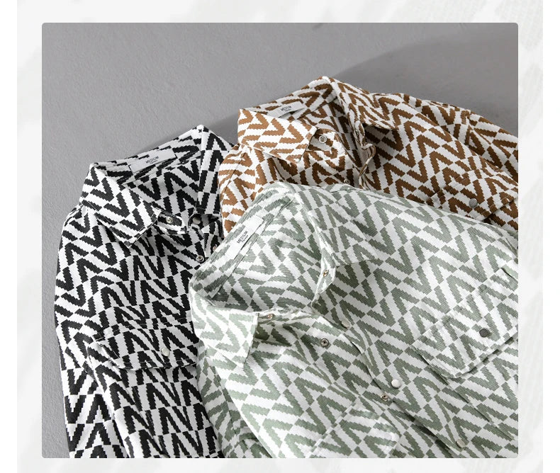 9789 Spring Fall Trendy Plaid Men'S Shirts Casual Loose Luxury Style Streetwear Youth Handsome Lapel Pockets Male Blouse Tops