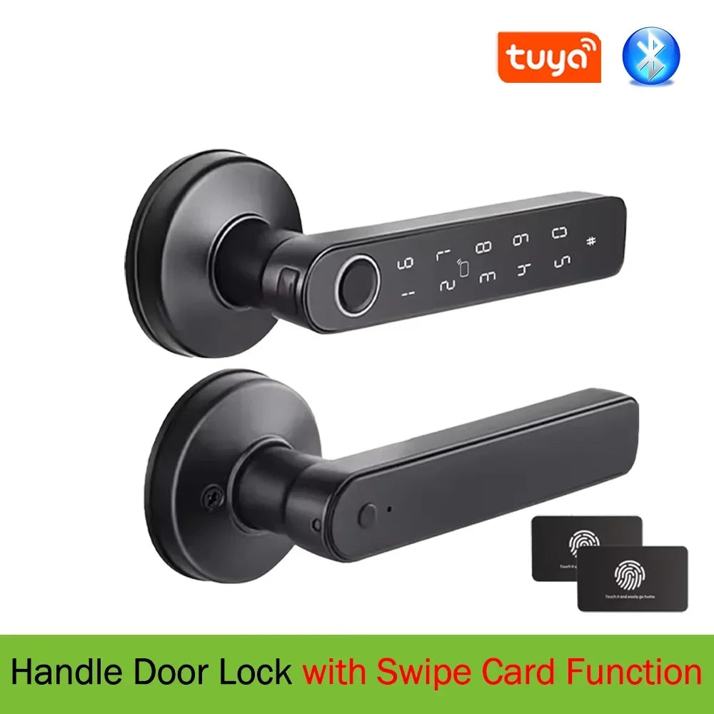 Tuya App Bluetooth Smart Fingerprint Door Lock Password Mechanical Key NFC Unlocking For Wooden Door Handle Lock IP65 Rainproof