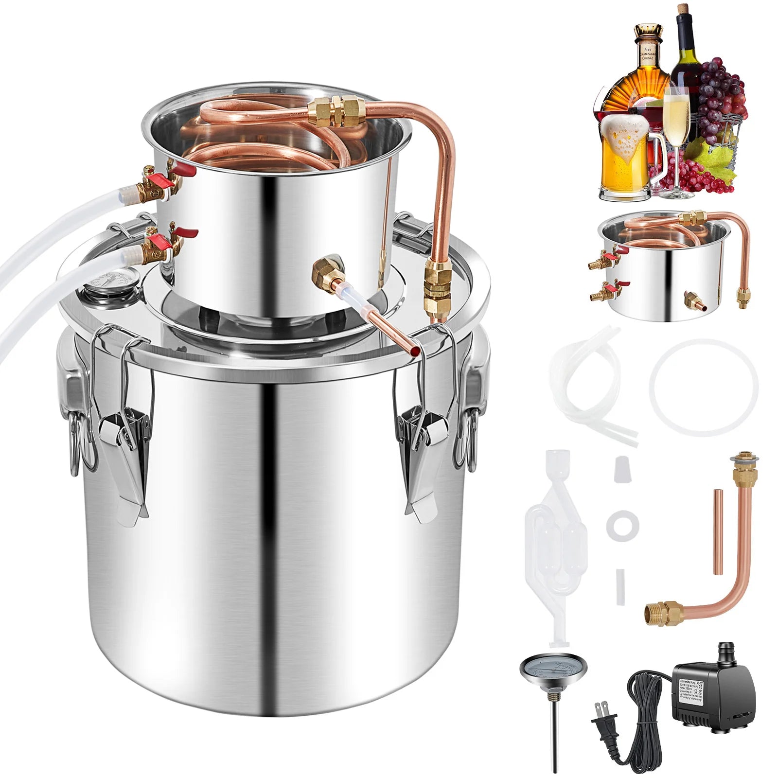 SucceBuy 50L Alcohol Still Stainless Steel Water Alcohol Distiller with Condenser 13.2Gal Wine Making Boiler with Copper Tube