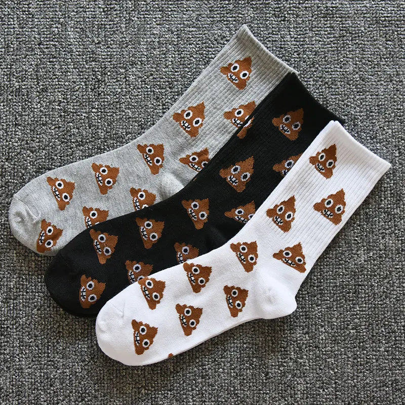 1/3 Pairs Spring and Autumn Fashion New Cartoon Abstract Men's Mid Tube Socks Trend Personality Funny Happy Poop Men's Socks