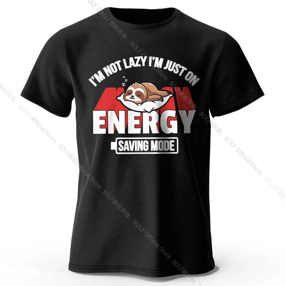 Men's Saving Mode Printed T-Shirt 100% Cotton Oversized Tech Graphic Tees for Women Summer Tops Geek Streetwear