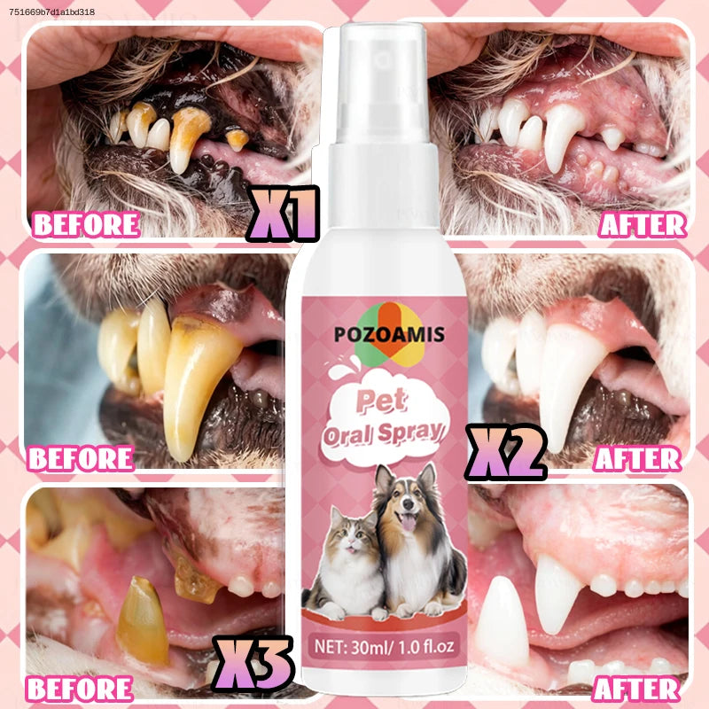 No Brushing Pet Dental Spray Dog Cat Breath Freshener Plaque Tartar Care Water Teeth Stain Cleaning Liquid