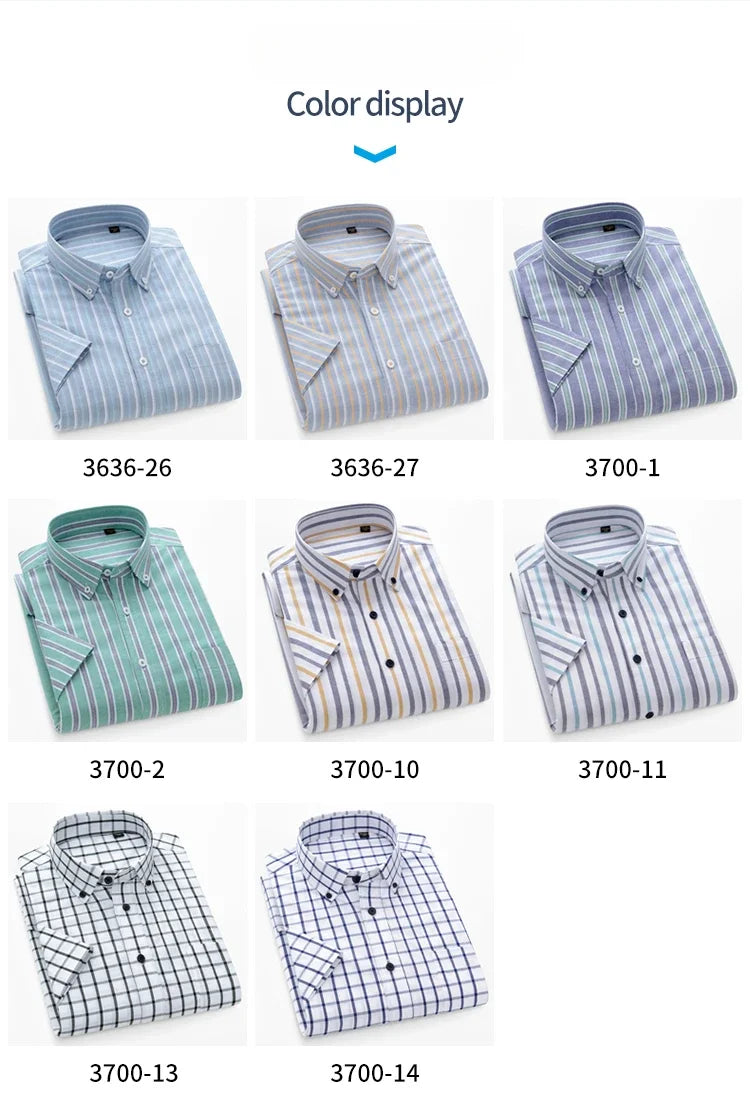 New In Shirt Summer 100%Cotton Short Sleeve Shirts for Men Slim Fit Formal Plain Shirt Designer Plaid Korean Popular Clothes
