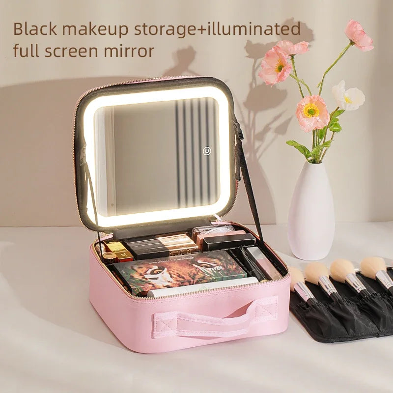 Makeup Train Case with Mirror, Waterproof Portable Cosmetic Organizer with Adjustable Dividers, Ideal Gift