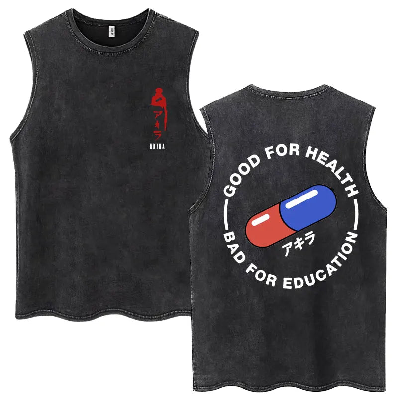 Washed Japan Anime Akira Retro Tank Tops 90s Science Fiction Movie Shotaro Kaneda Sleeveless T Shirts Cotton Casual Loose Vests