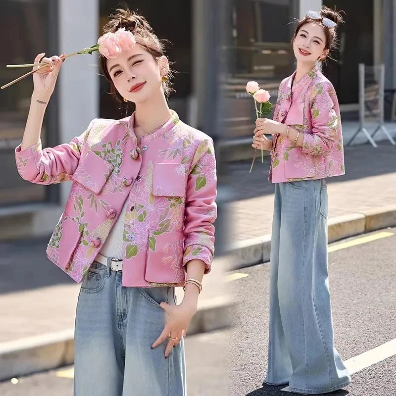 Chinese Style Jacket For Women 2025 Spring New Women Coat Small Fragrance Casual Short Jacket Top Women Embroidery Windbreaker