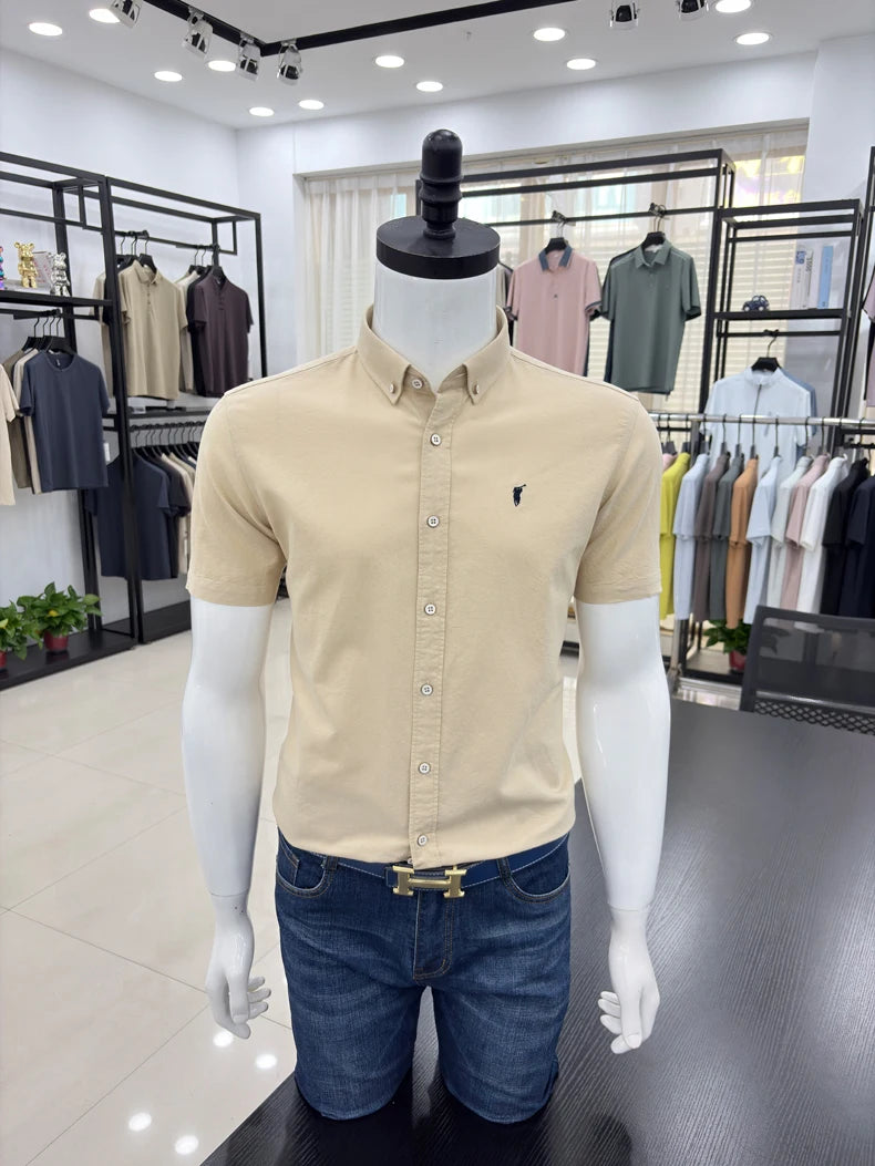 100% cotton short sleeve shirt summer classic solid color luxury brand Paul embroidery fashion business golf casual men's wear