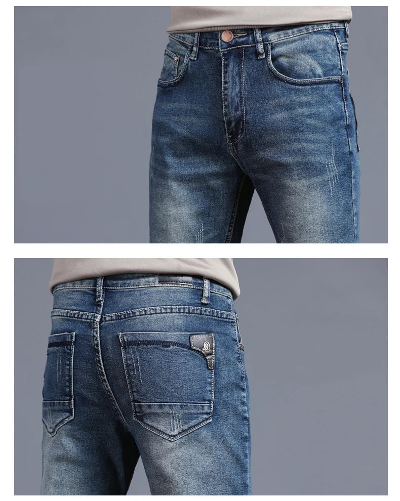 Men's Skinny Grey Jeans Fashion Casual Elastic Cotton Slim Korea Blue Biker Pencil Denim Trousers Male Hip Hop Brand Clothing