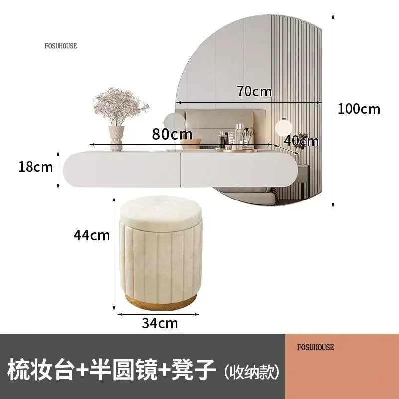Cream Style Wall Mounted Dressing Table Minimalist Bedroom Furniture Set with Mirror