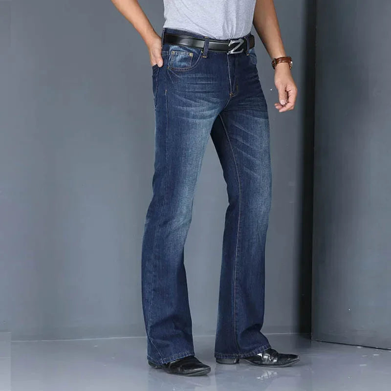Denim Flared Jeans Men  Boot Cut Denim Pants Comfortable Slightly Slim Classic Loose Casual Blue Black Trousers For Male Bootcut