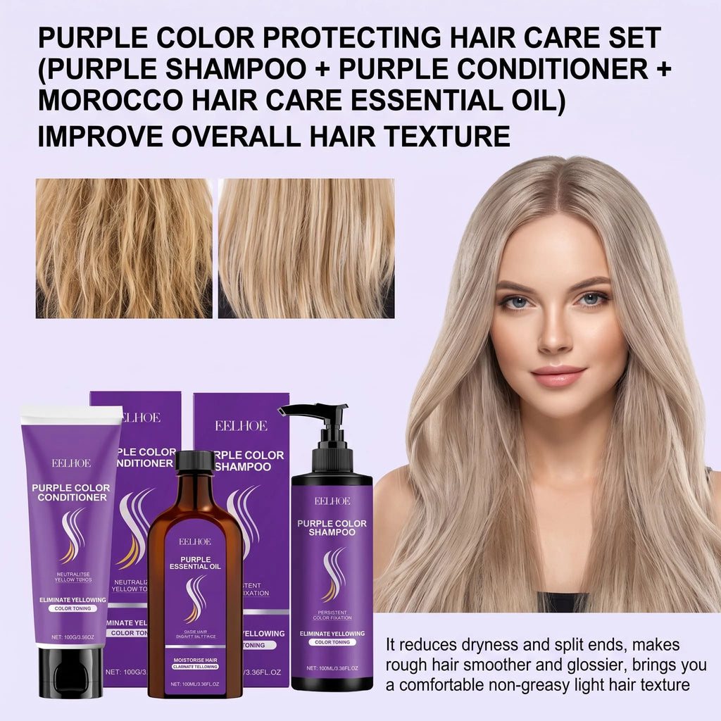 Purple Shampoo Set With Conditioner Hair Oil Serum Color Protecting Nourishing Moisturizing Smoothing For Dry Damaged Hair Care