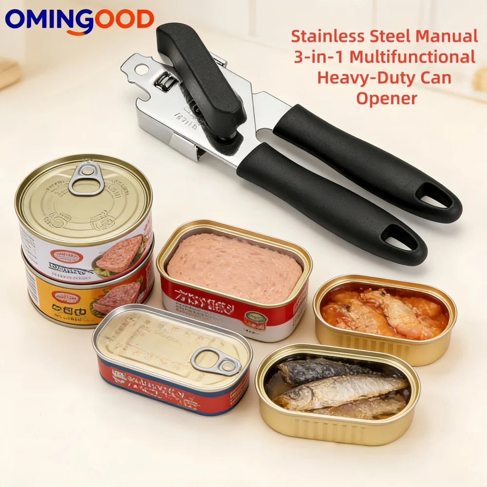 Multifunctional Stainless Steel Can Opener with Grip Side Cut Professional Kitchen Gadget for Tins And Bottles