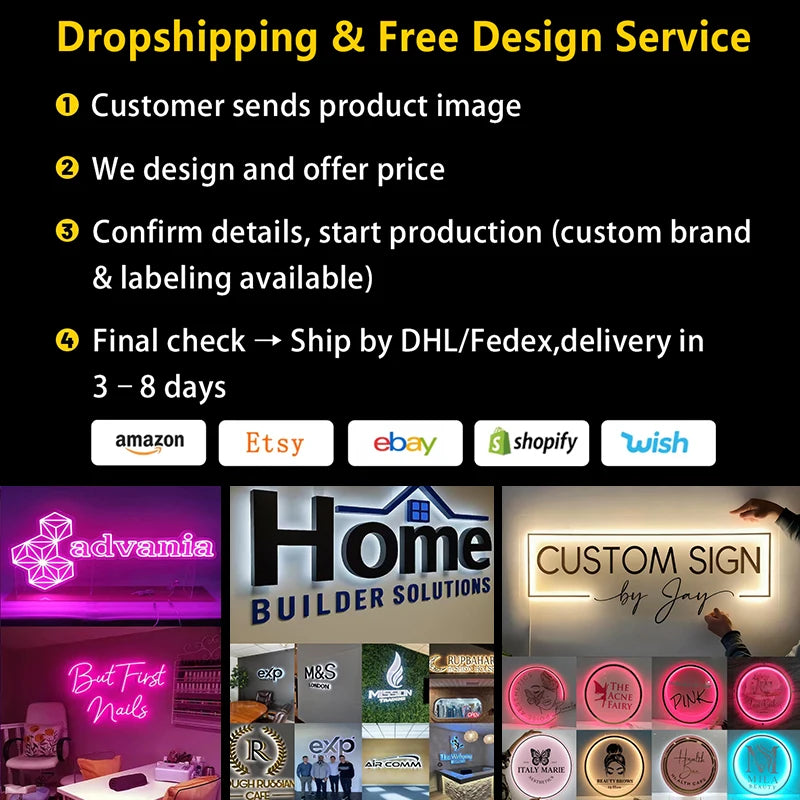 Custom LED Sign Gold Metal Logo Illuminated Letters Business Store Large Logo Signage for Office Dental Beauty Brand Name