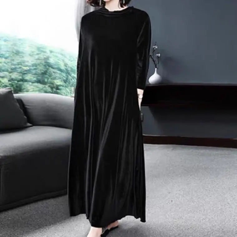 2026 Winter women turtleneck long maxi velvet dress,  Elegant long sleeves party dress Autunm velour dress plus size vestido