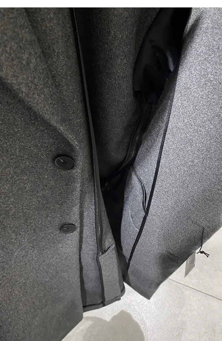 MAMELICCE Original design Mid-length woolen coat Wool-blend coat Classic business casual Autumn and winter trench coats Men coat