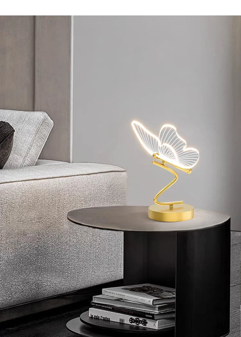 LED Table Lamp Indoor Lighting Switch Button Home Decoration Bedroom Bedside Living Room Restaurant Nordic Butterfly Desk Lamps