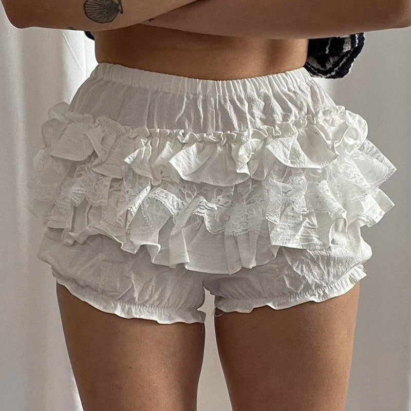 Coquette Y2K Fairy 00s Retro Kawaii Multi-layers Ruffles Bloomers Cutest Vintage Japanese Style Frill Lace Shorts Women Costume