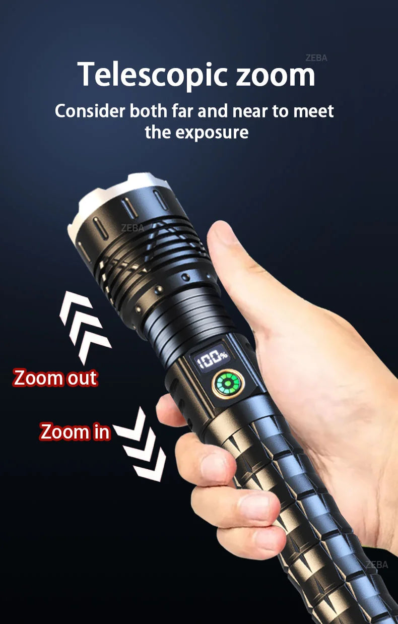 10000000lm Most Powerful Led Flashlight Rechargeable Type-c Flashlight Long Range 2000m Tactical Torch Light For Camping Hunting