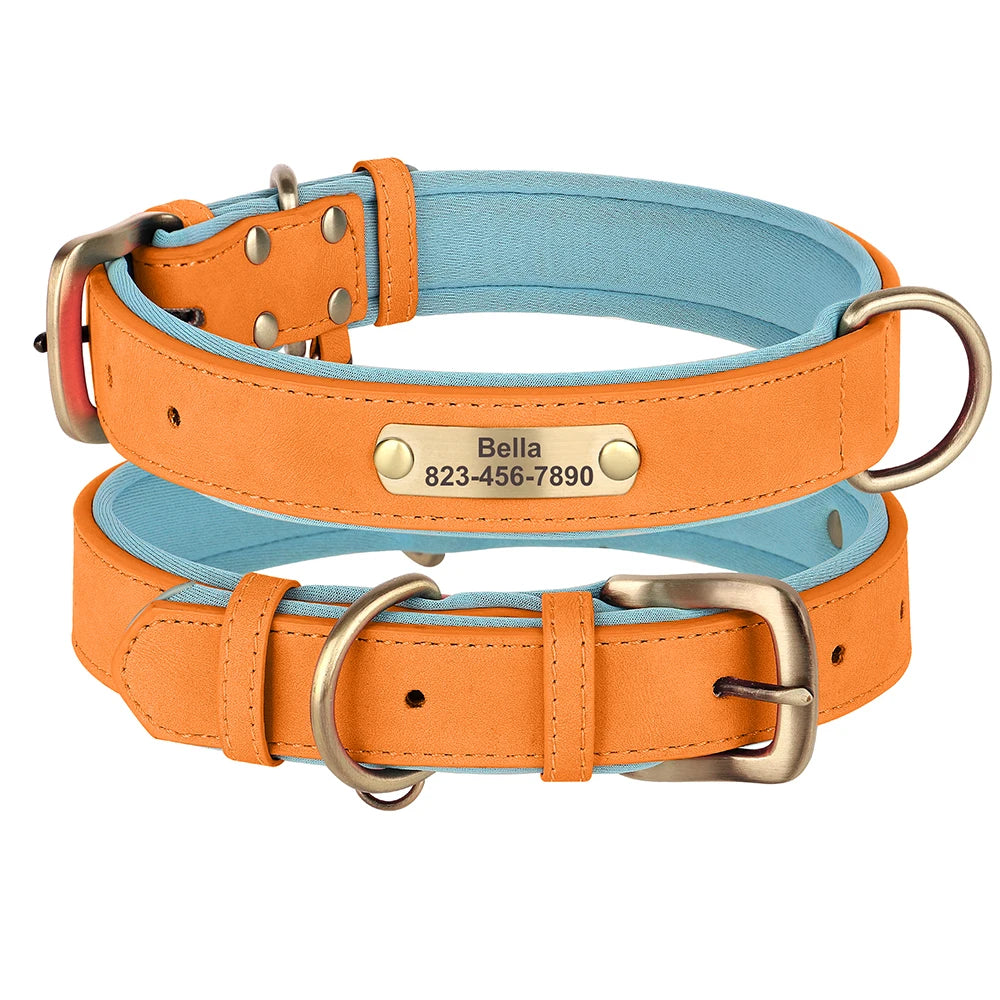 Free Custom Dog Collar Soft Padded Dogs Collars Personalized PU Leather Pet Necklace Adjustable for Small Medium Large Dogs Pug