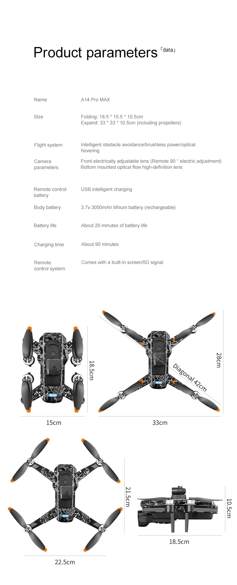 Original A14Pro max GPS Brushless 8K three Camera Optical Flow Obstacle Avoidance Foldable Quadcopter RC Distance Drone Toys