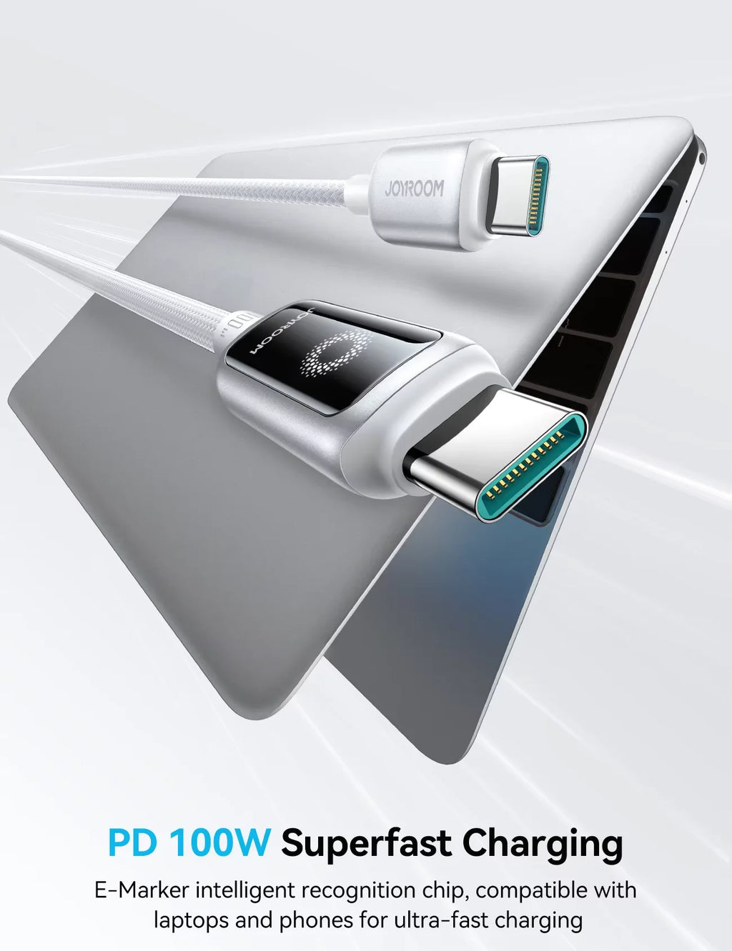 JOYROOM Smart Safe 100W PD Fast Charging Cable - USB-C with Auto-Shutoff, LED Indicator & Smart Chip for iPhone 17/16/15
