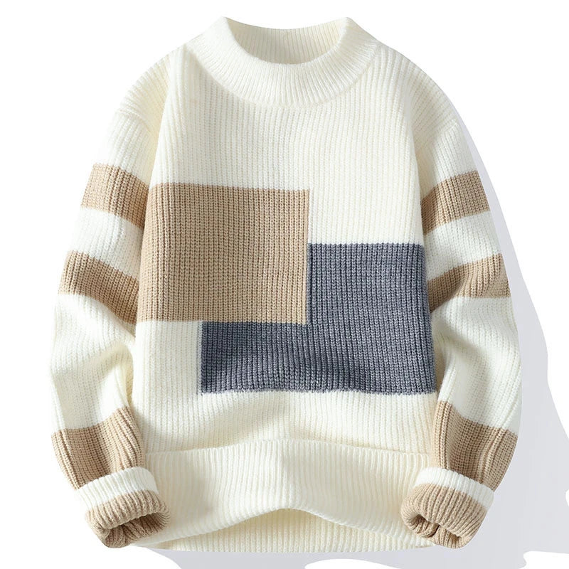 Winter Fashion Sweater Men Patchwork Casual Knit Pullovers Mens Thick Warm Harajuku Loose Knitted Sweaters O-Neck Streetwear Man