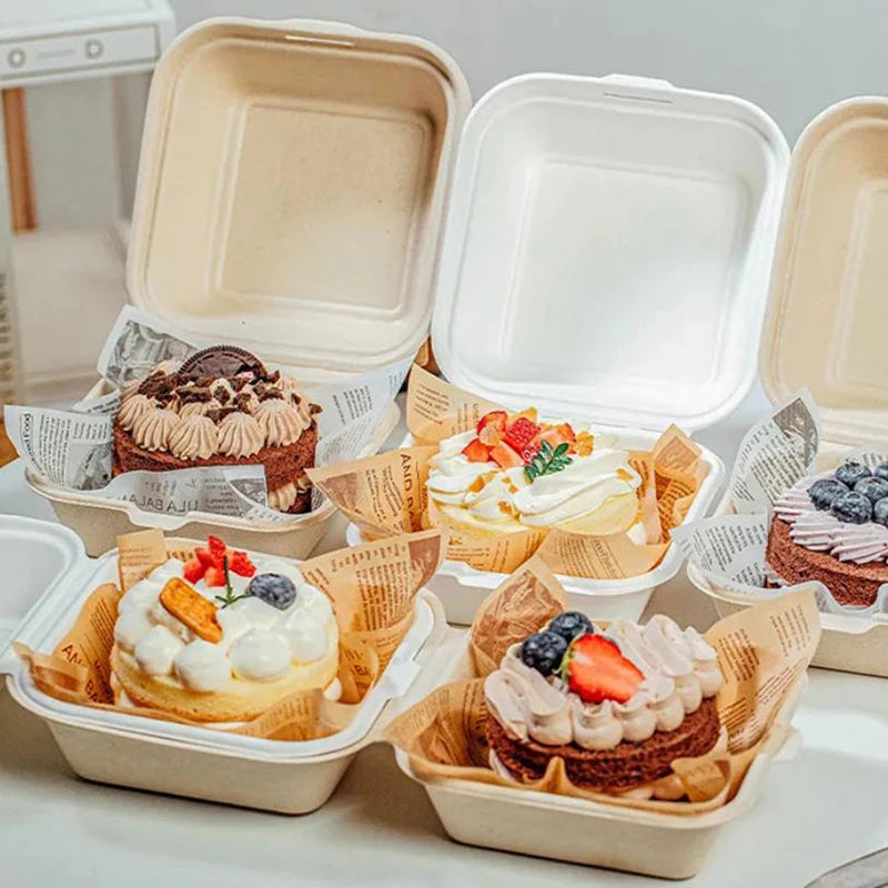 10pcs Disposable Bento Food Containers Baking Dessert Cake Bowl Packaging Burger Snack Boxes Microwavable Home Lunchbox
