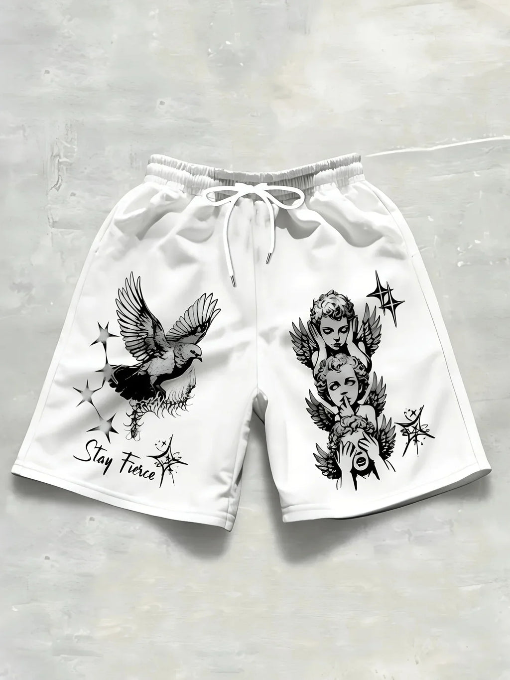 New European and American Men's Summer Little Angel Letter Print Comfortable Breathable Drawstring Shorts Outdoor Casual Pants
