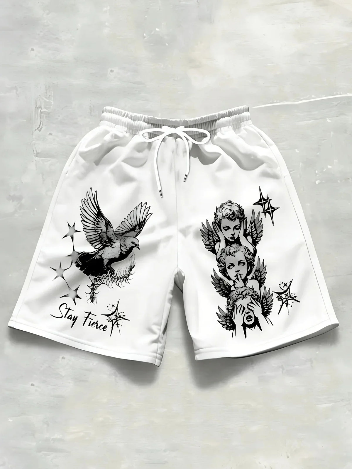 New European and American Men's Summer Little Angel Letter Print Comfortable Breathable Drawstring Shorts Outdoor Casual Pants