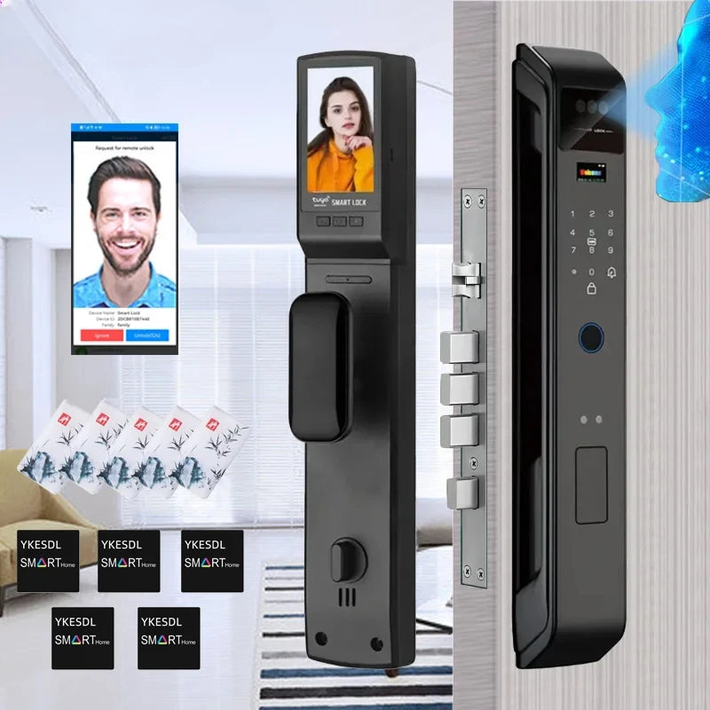 3D Face Recognition WIfi Tuya APP Remote Unlock Voice Intercom Smart Door Lock With Camera Fingerprint Password Digitl Door Lock