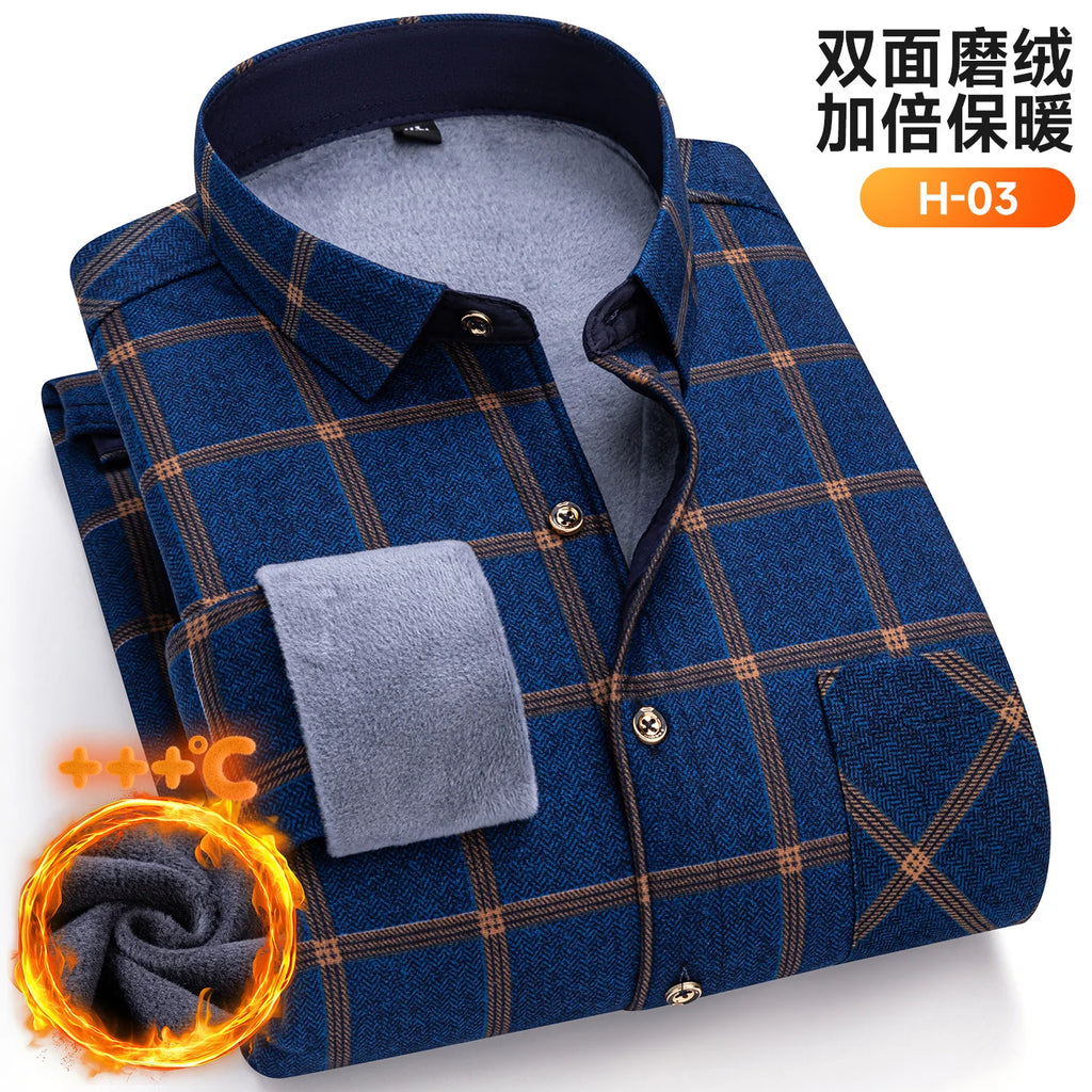 Autumn Winter New Fleece Plaid Shirt For Men Business Thickened Warm Double-sided Fleece Casual Non-ironing Fashion Check Shirts