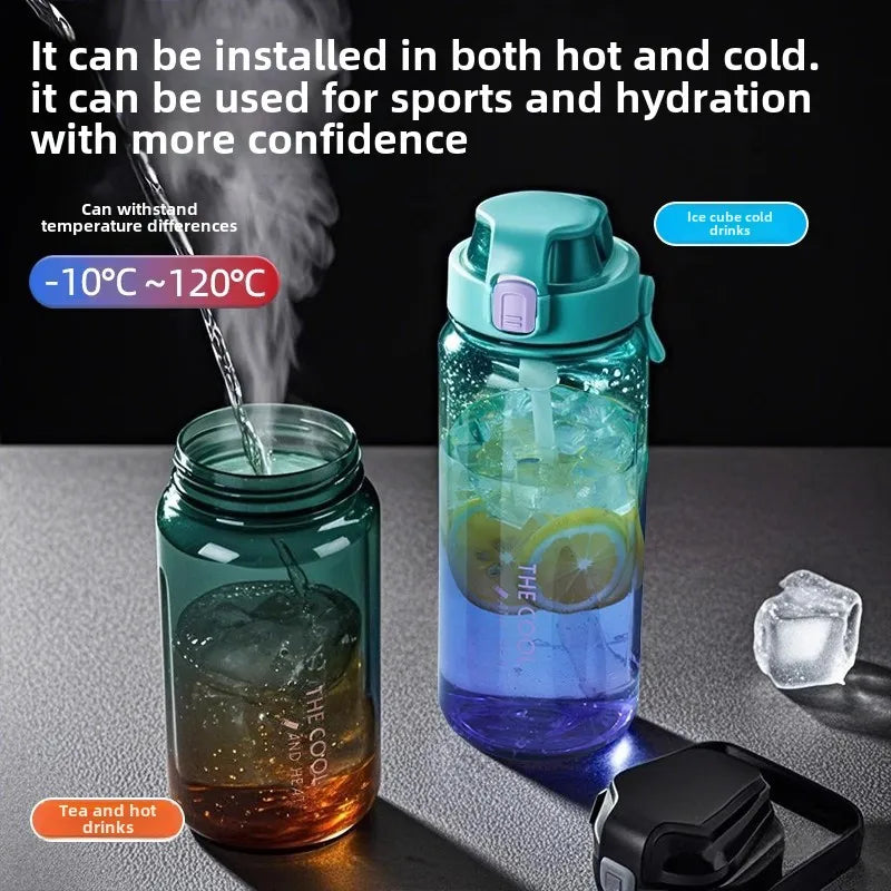 1.5/2 Liter Water Bottle Portable Plastic Sports Bottle With Straw Strap Large Tumbler Gym Travel Juice Drinking Bottle BPA Free
