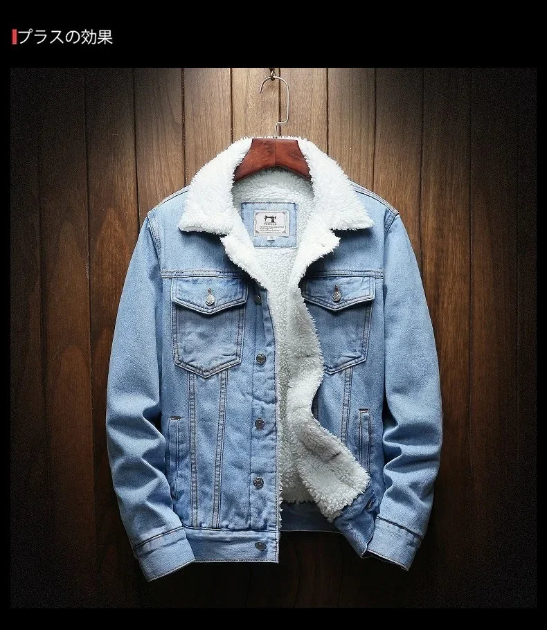 Men Blue Denim Jackets And Coats Winter Warm Jeans Jackets New Male Slim Fit Denim Coats Thicker Warm Casual Denim Jackets 6XL