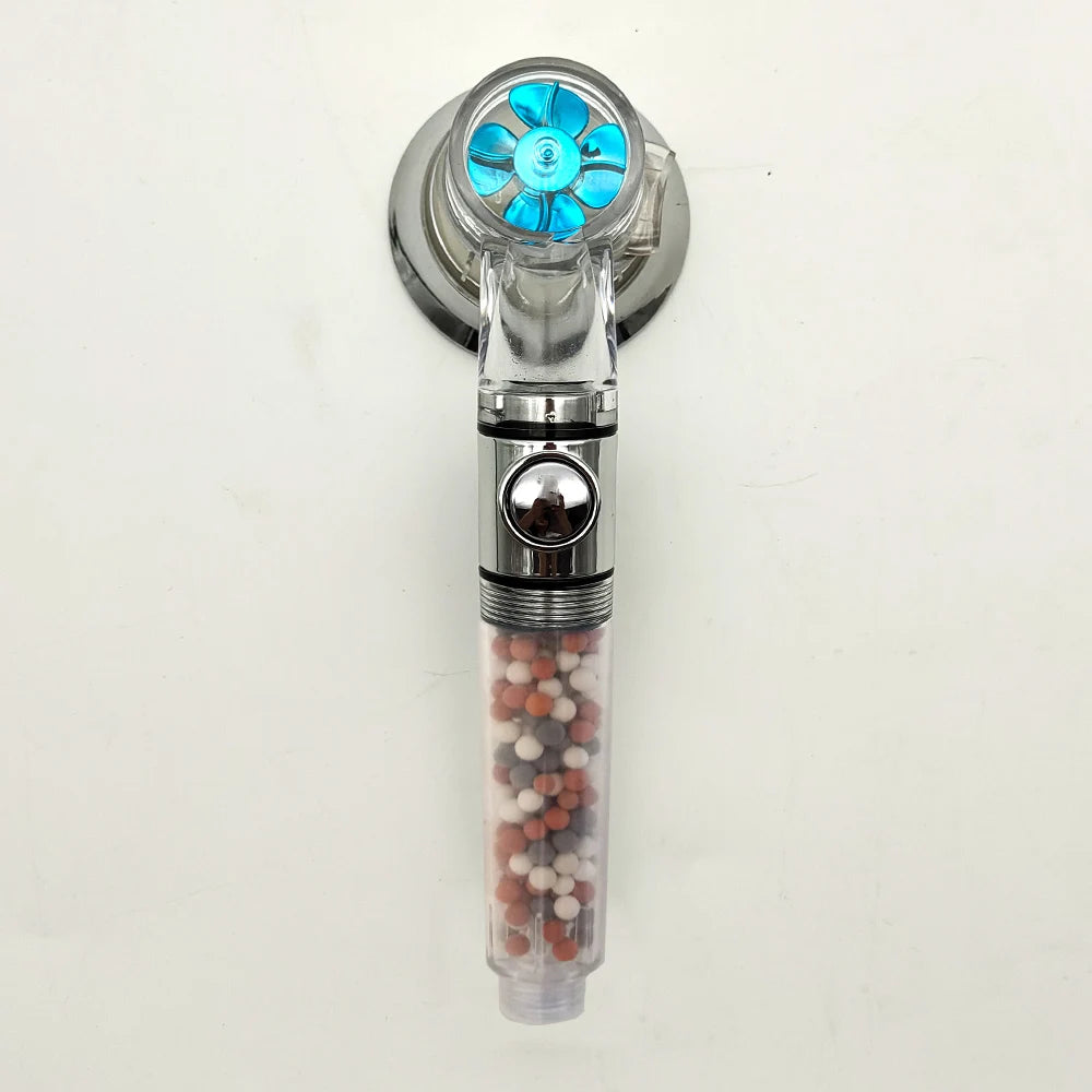 Turbo Propeller Big Boost Shower Head With Filter Stop Button 3 Modes Adjustable Spray Nozzle High Pressure Bathroom Shower Head