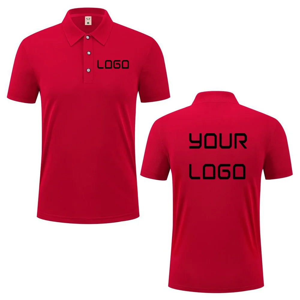 Summer casual polo shirt with custom logo print text image design, breathable workwear short sleeves, polo shirt for men women