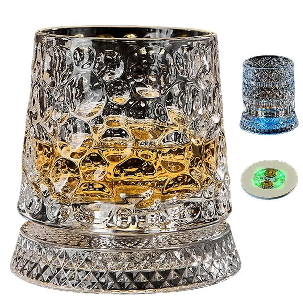 Luminous Rotating Whiskey Glass Elegant Whiskeys Cup Crystal Glass Drinkware for Parties for Cocktail Party Drinking Glass 1pcs