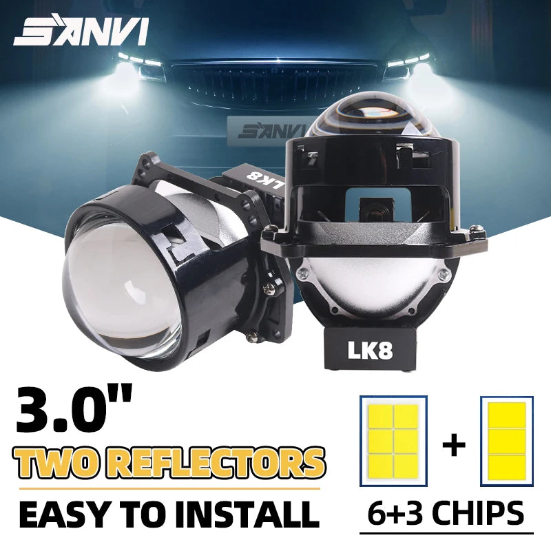 SANVI Car LK8 Bi LED Projector Lens Headlight 12V 120W Hella 3R G5 For H4 H7 9005 9006 LED Light Retrofit Car Accessories