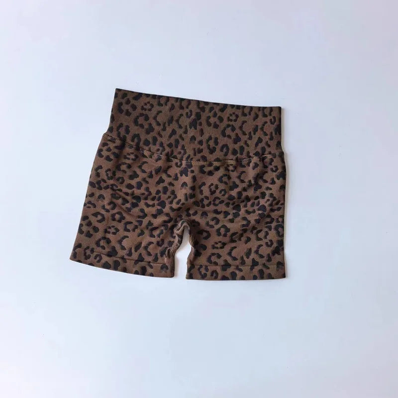 Sexy Leopard Print Seamless Yoga Shorts High Waist Peach Butt Lift Tummy Control 4-Way Stretch Breathable Workout Cycling Pants