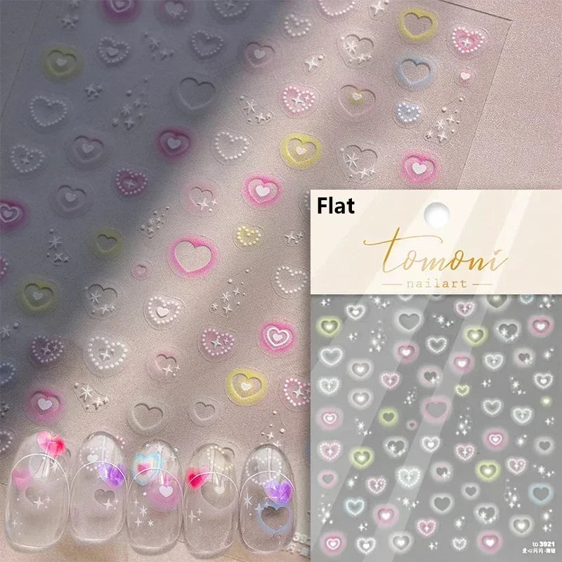 5D Gradient Love Gem Glitter Love Heart Colorful Cat's Eye Rhinestone Soft Self Adhesive Nail Art Stickers Shiny Manicure Decals