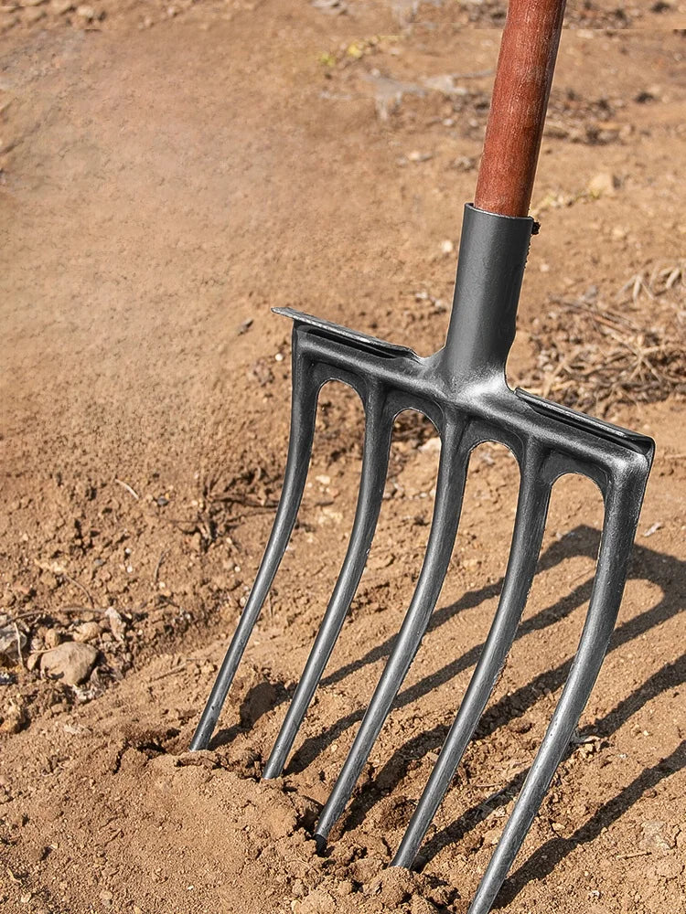 Soil Tilling Fork Farming Tool Four-Tooth Five-Digging Spade for Potato And Sweet Potato Garden Hand Tool Heavy Du Steel