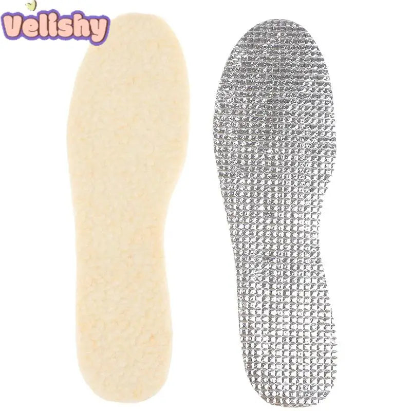 1 Pair Of Aluminum Foil Lamb Wool Insoles For Winter Warm Moisture-Proof Soft Sweat-Absorbing Breathable Plus Velvet Insoles