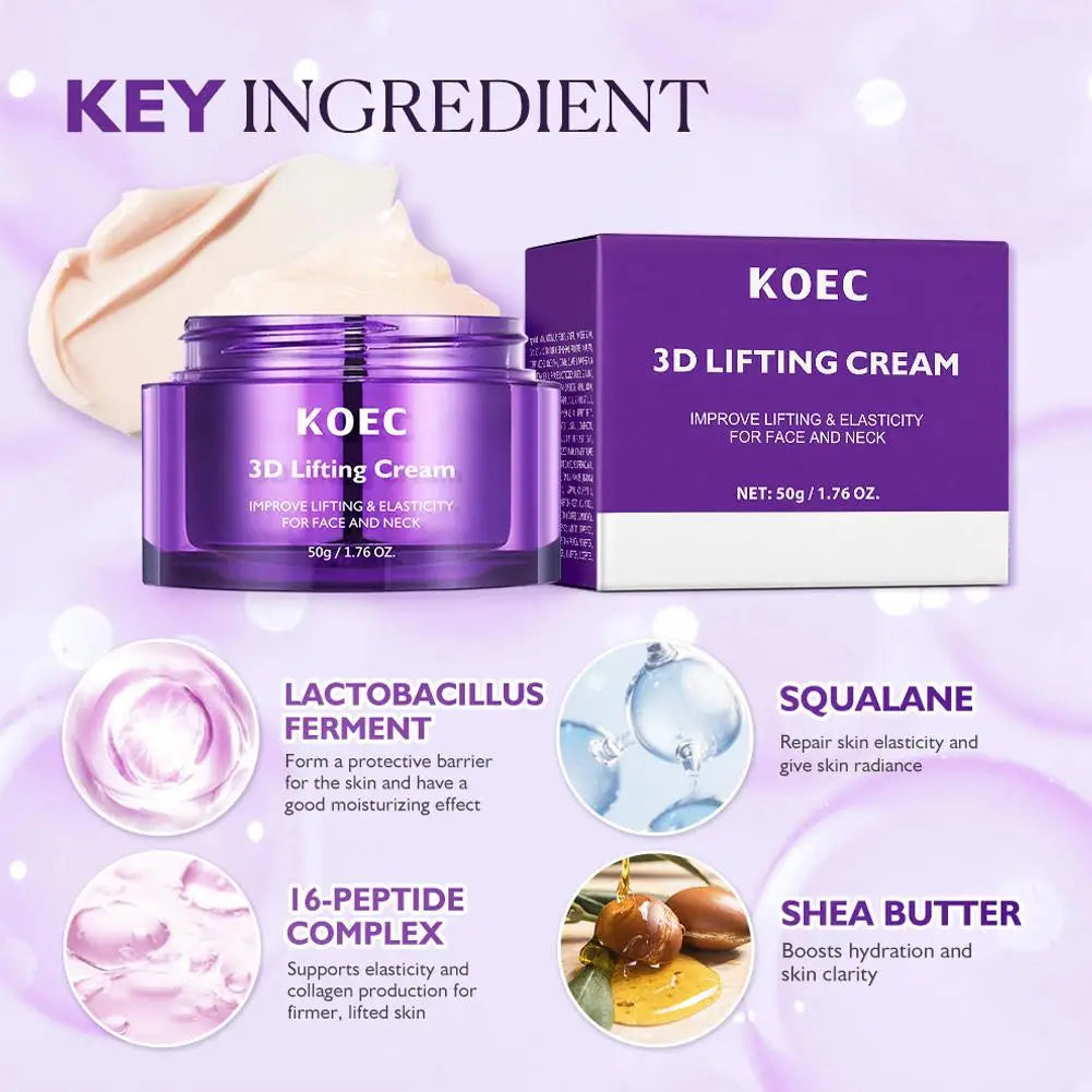 KOEC 3D Lifting Skincare Kit - Face Neck Lifting Cream Ampoule Essence Cream Mist Deep Hydration Firming Anti-Aging For Women