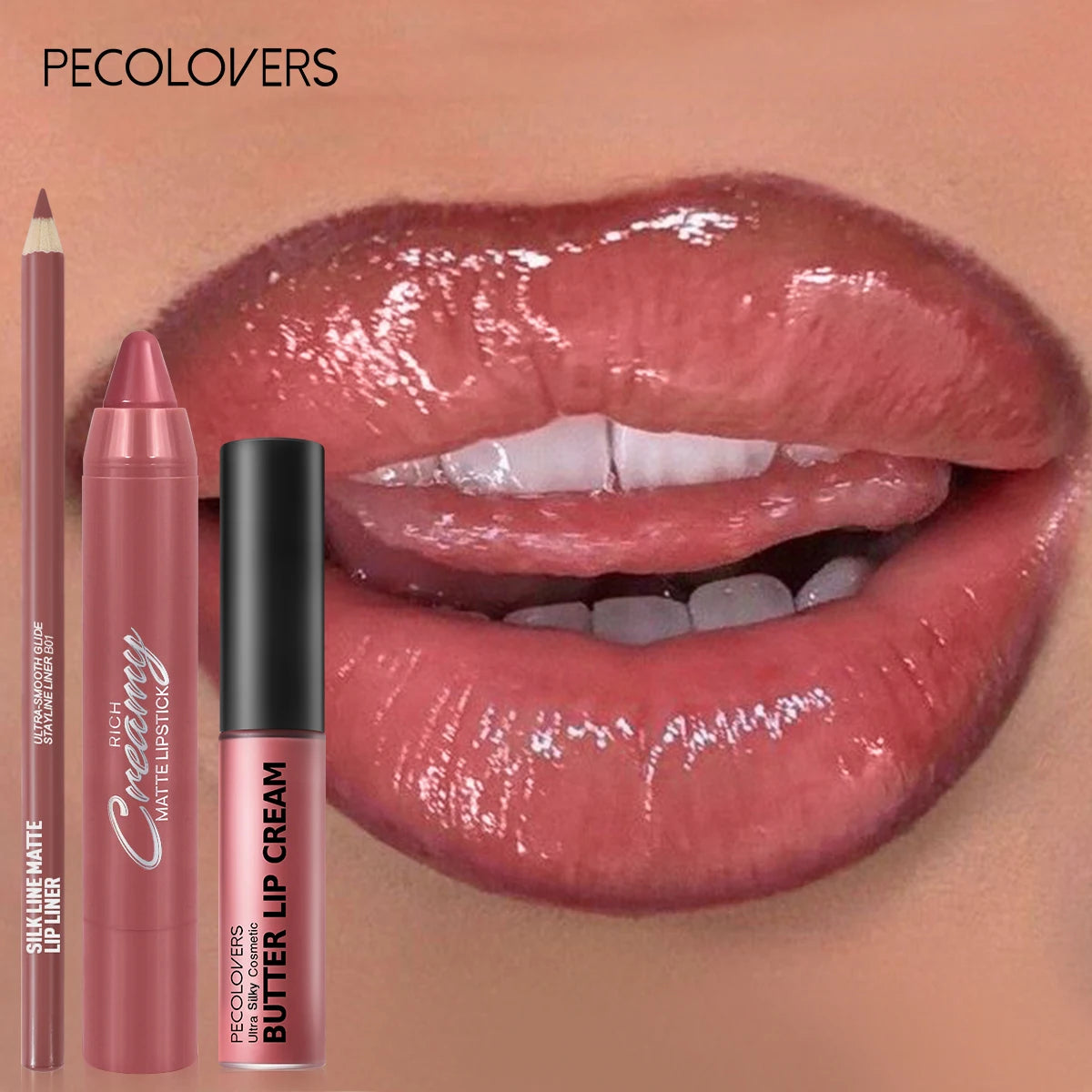 3PCS Lip Liner And Lip Gloss Set, Soft Textured Lip Beautifying, Multi-Purpose Lip Makeup, Lip Beauty Cosmetic