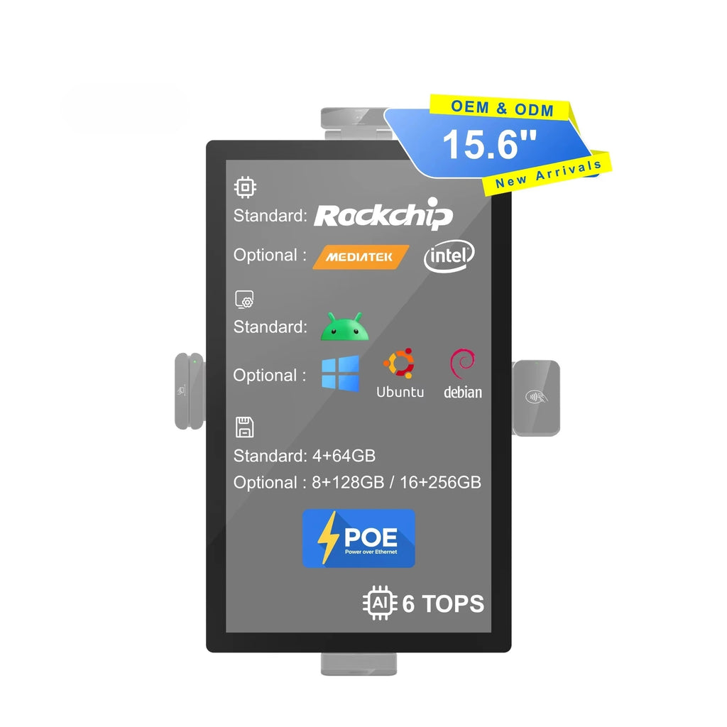 15 Inch Wall Mount Payment Kiosks Burger Shop POE Power Supply QR Code Scanner Android OS
