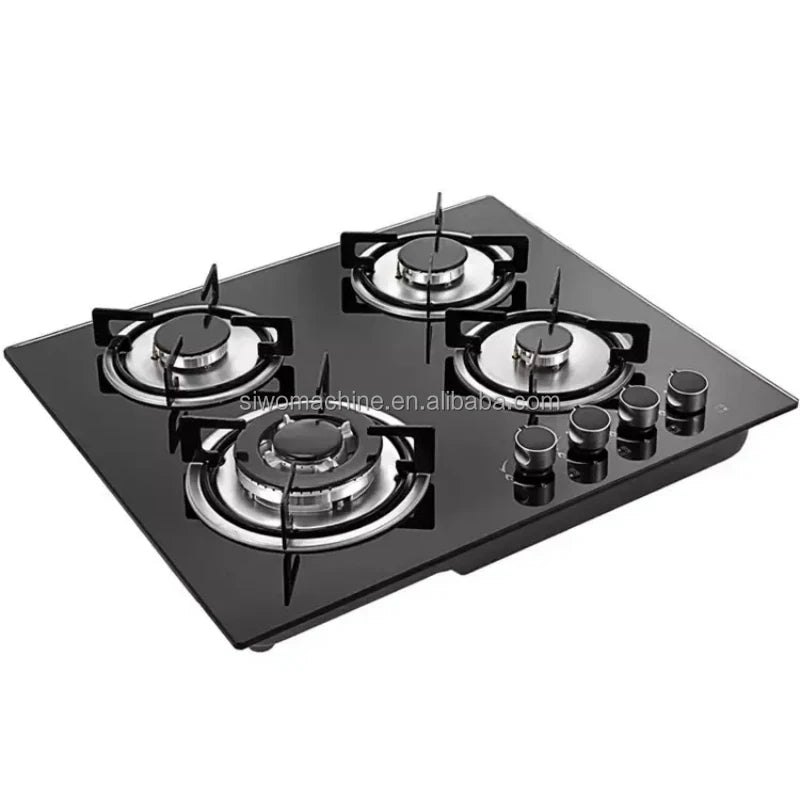Top Cooktop 4 Burner Gas Stove Built in Tempered Glass Black Surface 4 Burner Cooker Gas Stove