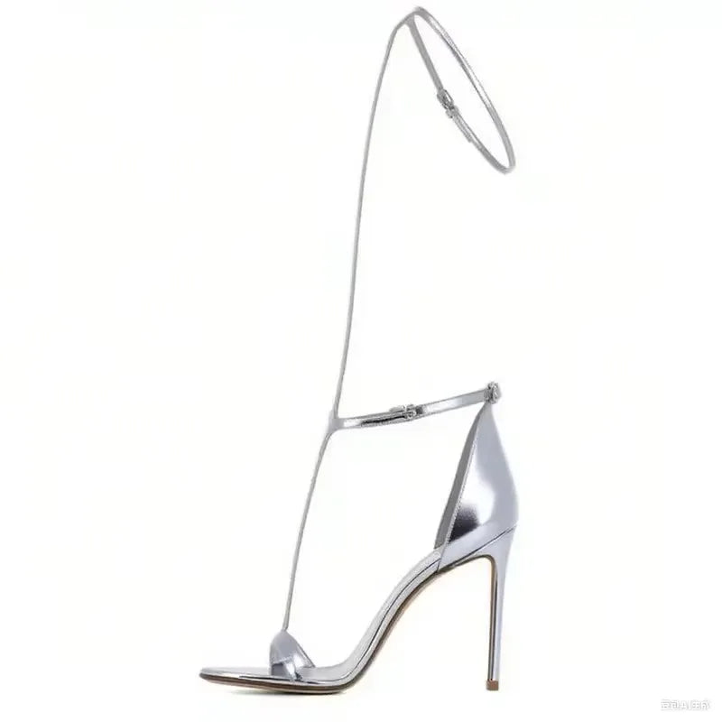 2026 Sexy T-Strap Summer Women’s Sandals Gold Heel Sandales Female Thin High Heels 10cm 12cm High Heel Sandals 44