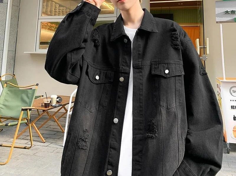 Washed Ripped Denim Jacket Men's 2026 Spring and Autumn Jacket Casual Trend